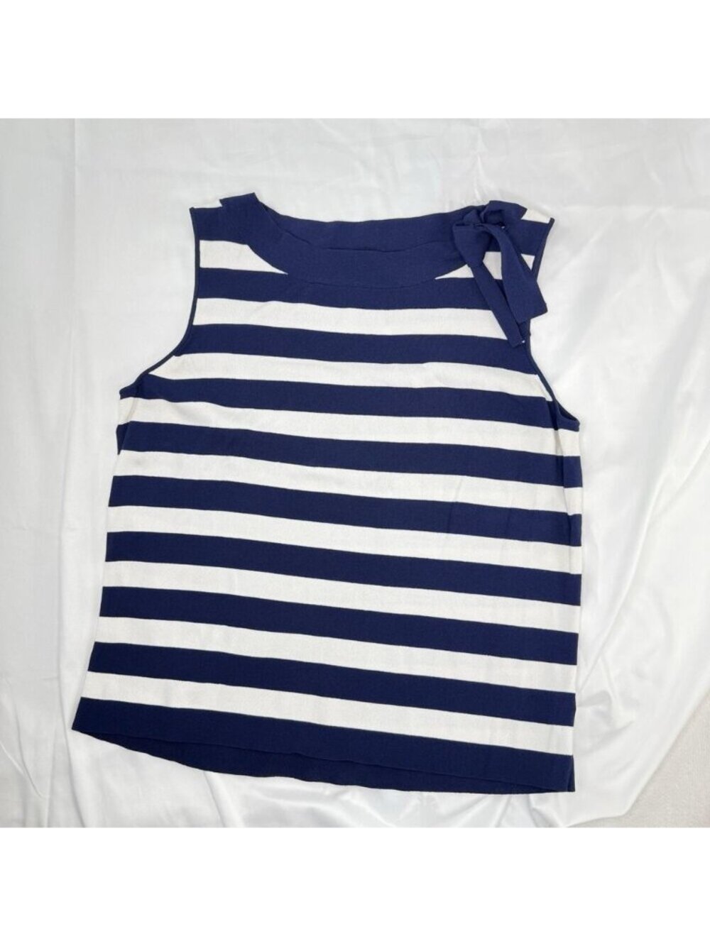 Navy White Striped Fitted Sleeveless Top Stretch Nautical Beach Sz XL